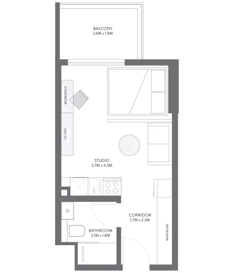 Floor plan, Studio, 369 sq ft