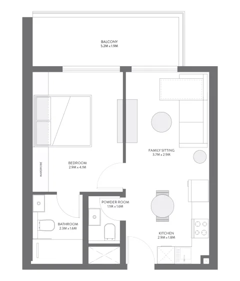 Floor plan, 1 Bed, 621 sq ft
