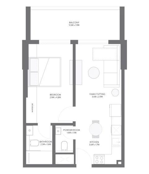 Floor plan, 1 Bed, 628 sq ft
