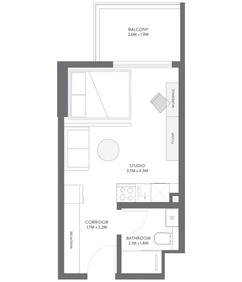 Floor plan, Studio, 372 sq ft