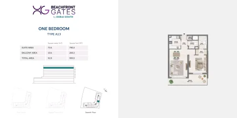 Floor plan, 1 Bed, 999 sq ft
