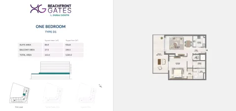 Floor plan, 1 Bed, 1,220 sq ft