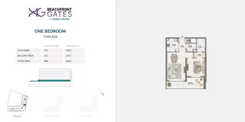 Floor plan, 1 Bed, 964 sq ft