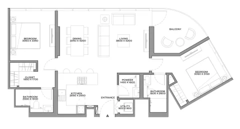 Floor plan, 2 Beds, 1,036 sq ft