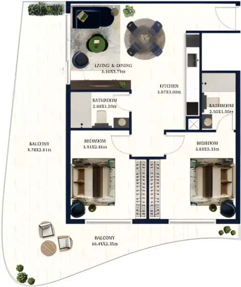 Floor plan, 2 Beds, 1,184 sq ft