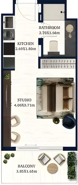 Floor plan, Studio, 301 sq ft