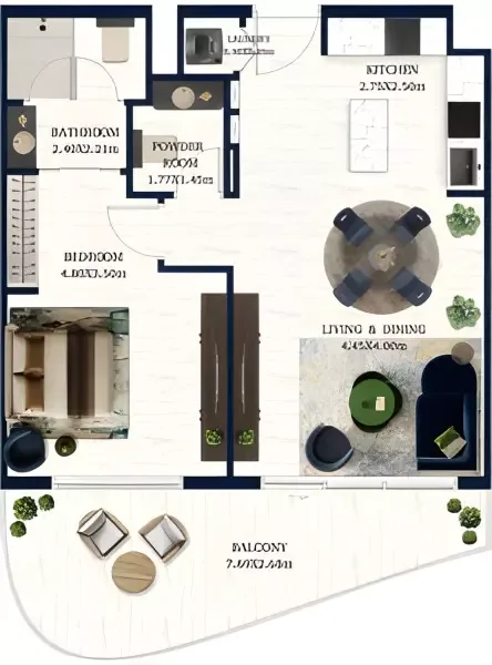 Floor plan, 1 Bed, 775 sq ft