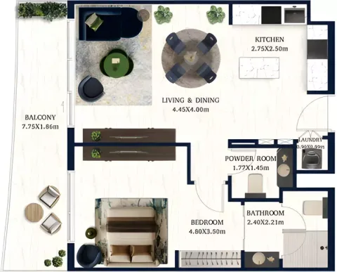 Floor plan, 1 Bed, 753 sq ft