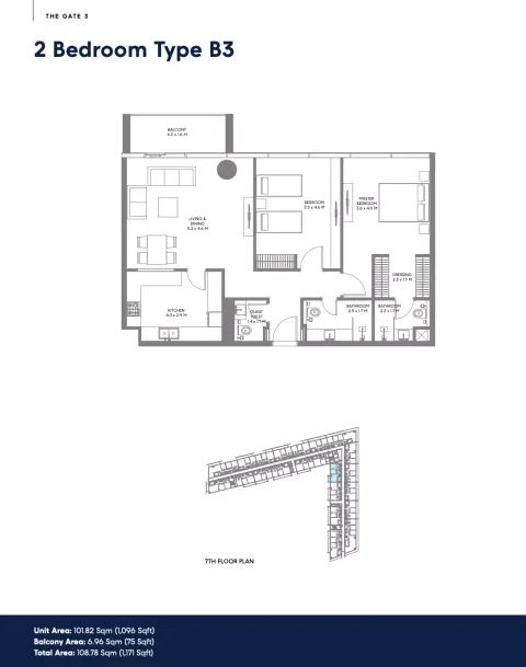 Floor plan, 2 Beds, 1,171 sq ft