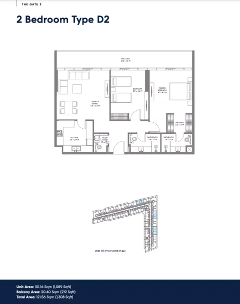 Floor plan, 2 Beds, 1,308 sq ft