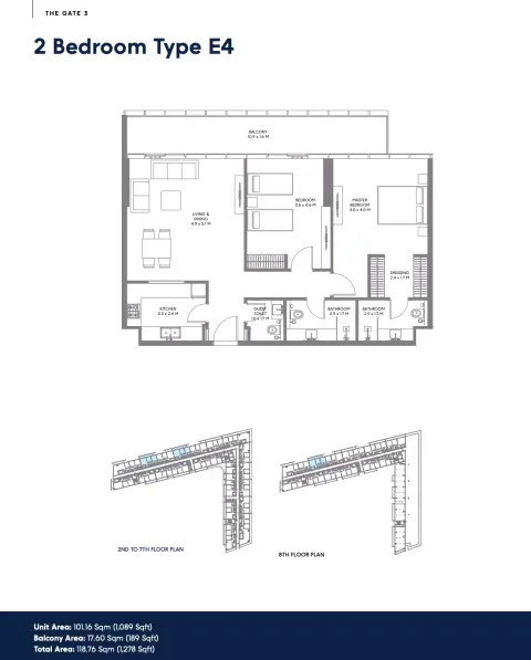 Floor plan, 2 Beds, 1,278 sq ft