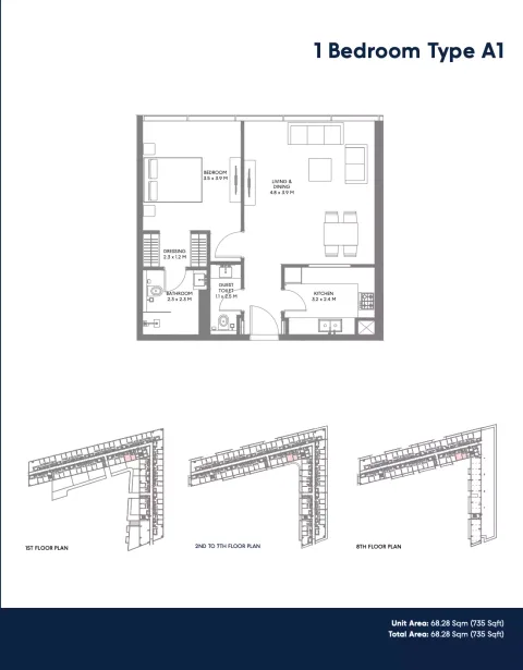 Floor plan, 1 Bed, 735 sq ft