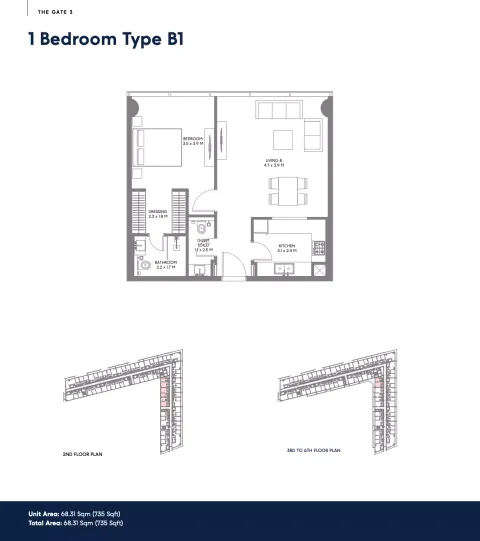Floor plan, 1 Bed, 735 sq ft