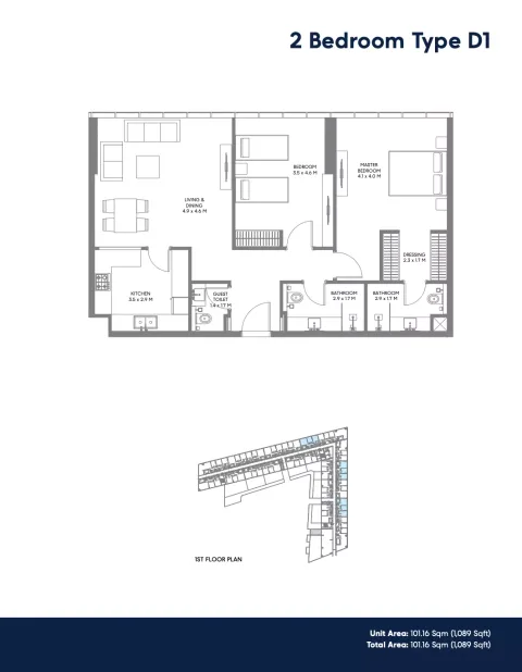 Floor plan, 2 Beds, 1,089 sq ft