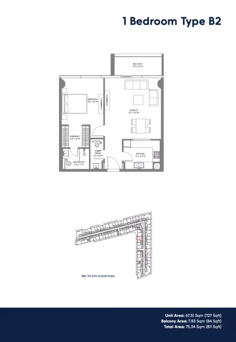 Floor plan, 1 Bed, 811 sq ft
