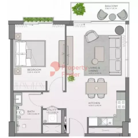 Floor plan, 1 Bed, 682 sq ft