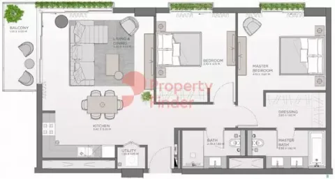 Floor plan, 2 Beds, 1,154 sq ft
