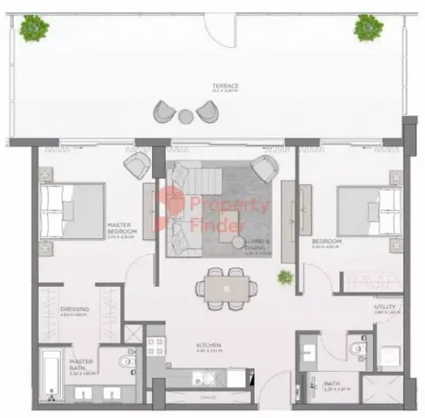 Floor plan, 2 Beds, 1,543 sq ft