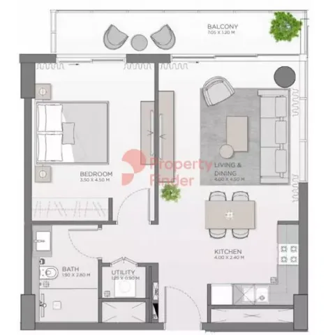 Floor plan, 1 Bed, 720 sq ft