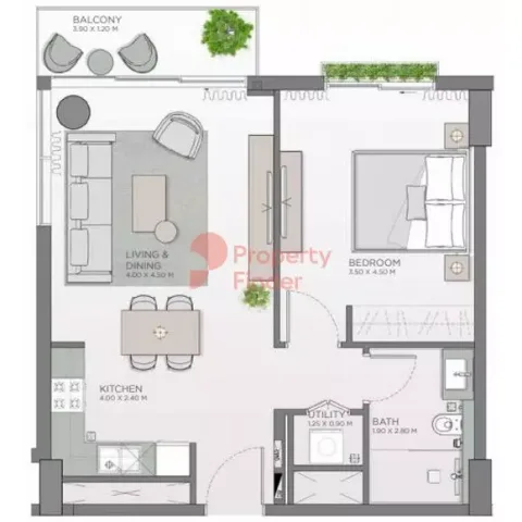 Floor plan, 1 Bed, 680 sq ft