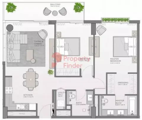 Floor plan, 2 Beds, 1,154 sq ft