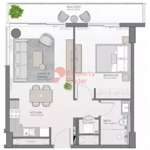 Floor plan, 1 Bed, 739 sq ft