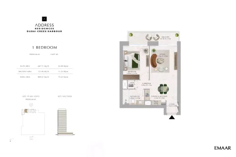 Floor plan, 1 Bed, 809 sq ft