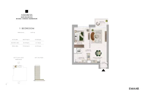 Floor plan, 1 Bed, 739 sq ft
