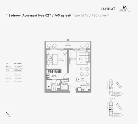 Floor plan, Studio, 780 sq ft