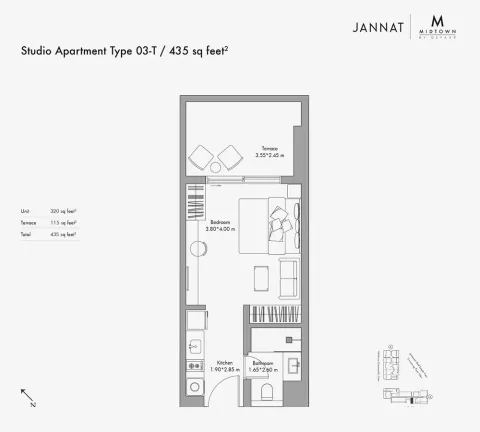 Floor plan, Studio, 435 sq ft