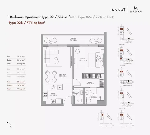 Floor plan, 1 Bed, 765 sq ft