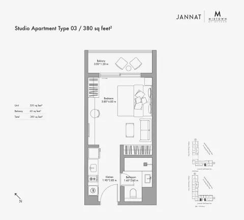 Floor plan, Studio, 380 sq ft