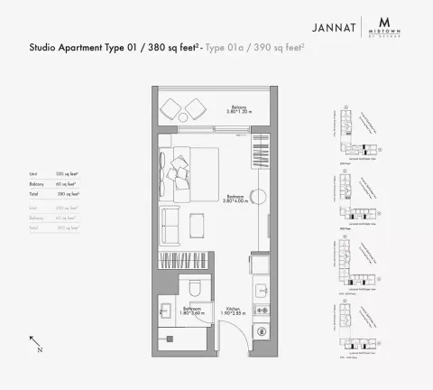 Floor plan, Studio, 380 sq ft
