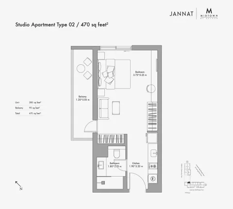Floor plan, Studio, 470 sq ft