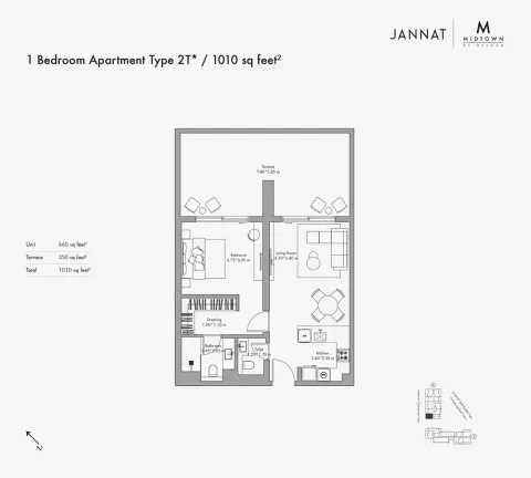 Floor plan, 1 Bed, 1,010 sq ft