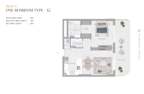 Floor plan, 1 Bed, 807 sq ft