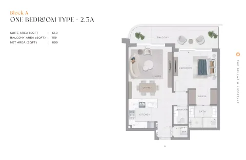 Floor plan, 1 Bed, 809 sq ft
