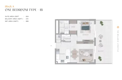Floor plan, 1 Bed, 896 sq ft