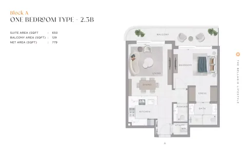Floor plan, 1 Bed, 779 sq ft