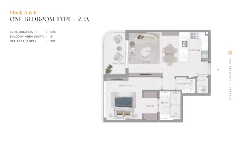 Floor plan, 1 Bed, 787 sq ft