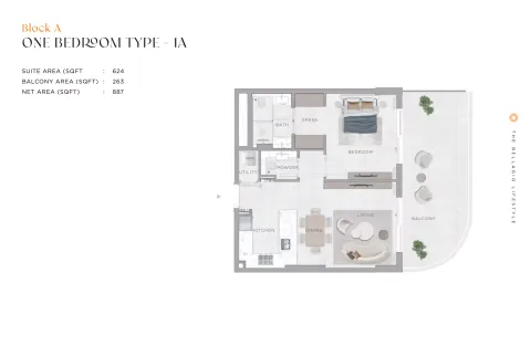 Floor plan, 1 Bed, 887 sq ft