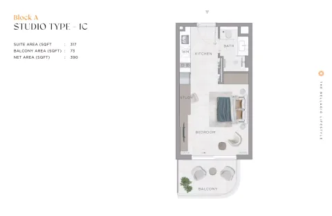 Floor plan, Studio, 390 sq ft