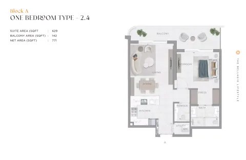 Floor plan, 1 Bed, 771 sq ft