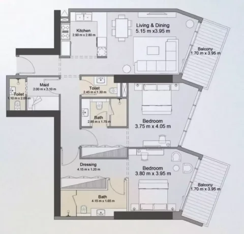 Floor plan, 2 Beds, 1,438 sq ft