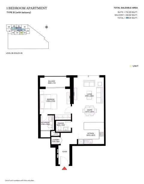 Floor plan, 1 Bed, 771 sq ft