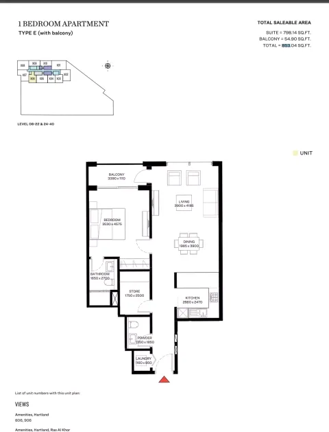 Floor plan, 1 Bed, 853 sq ft