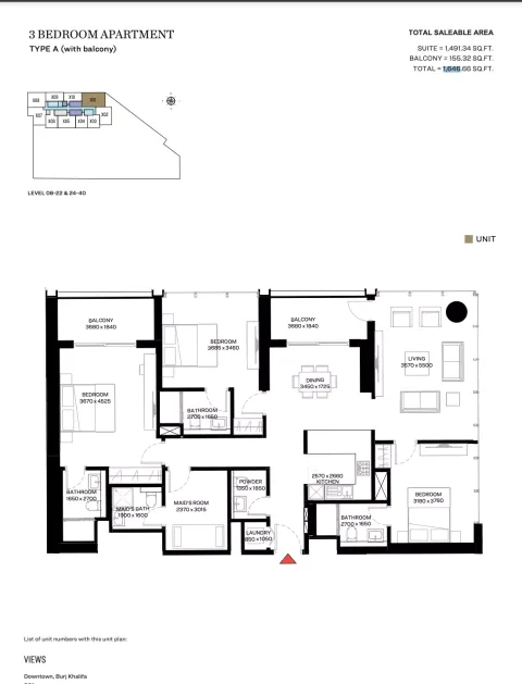 Floor plan, 3 Beds, 1,646 sq ft