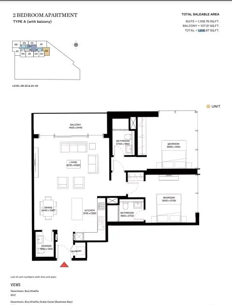 Floor plan, 2 Beds, 1,216 sq ft