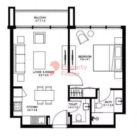 Floor plan, 1 Bed, 623 sq ft