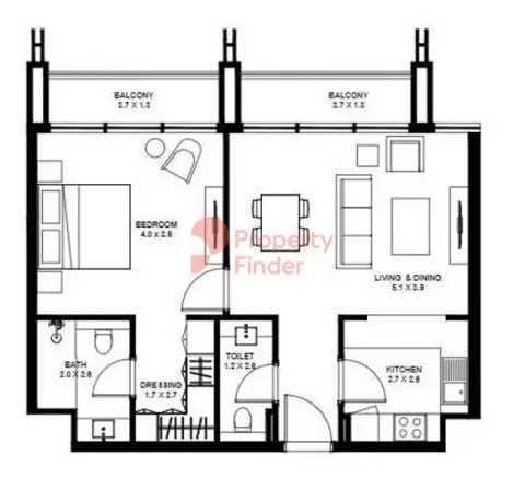 Floor plan, 1 Bed, 806 sq ft